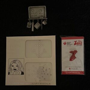 Costume:  Swarovski Crystal Charm Set, Macy’s red dress pin, Math Teacher pin